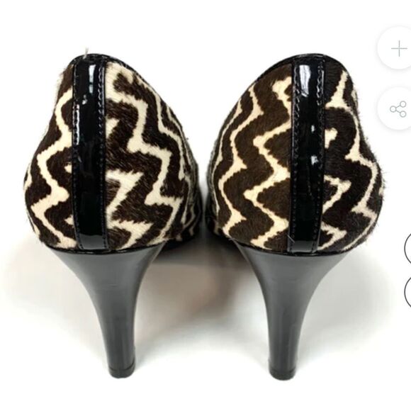 SOFT 'MOSELLE'PUMPS WAVE PRINT CALF HAIR BROWN/BEIGE WOMEN"S SHOES - Picture 15 of 15